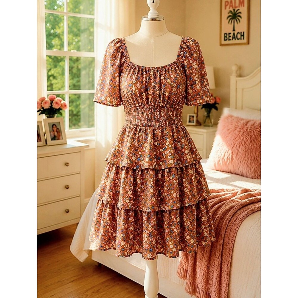 Prettygarden Floral Smocked Tiered Dress NWT Large